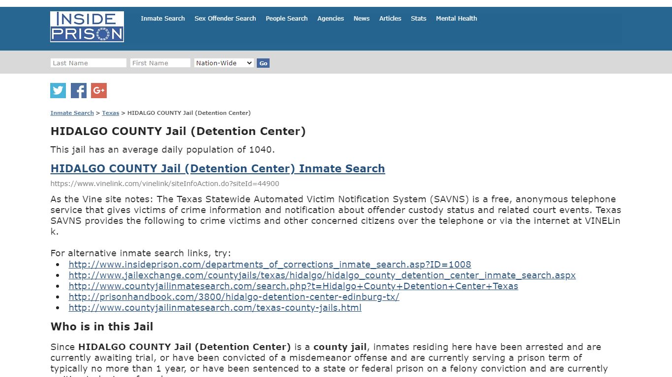HIDALGO COUNTY Jail (Detention Center) - Texas - Inmate Search